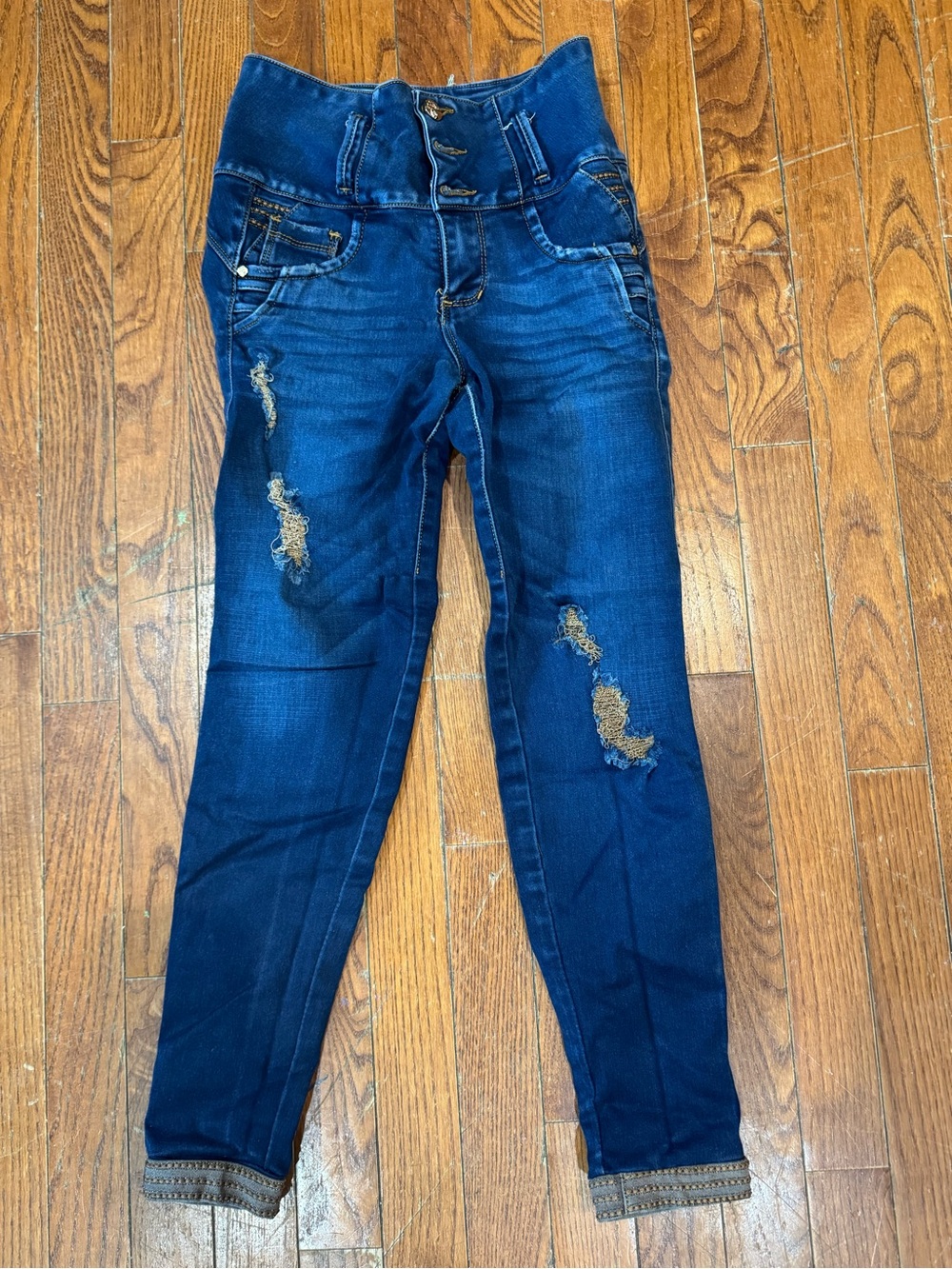 High-Waist Dark Blue Distressed Women’s Jeggings